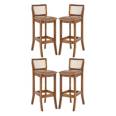 Imagem de Rio Madeira, Kit 4 Banquetas Alta com Encosto em Rattan Portugal Estofado Impermeável Caramelo L85 RMI