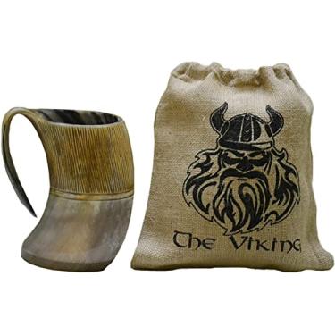 Imagem de The Viking - Caneca de anel viking feita de chifre esculpido - segura vinho, cerveja, hidromel com segurança