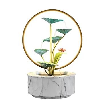 Imagem de Fonte de água interna de mesa Fonte de água de 5 camadas de folha de lótus fonte de mesa para relaxamento cachoeira para decoração de quarto LED com luz de cena amarela quente redonda fonte interna