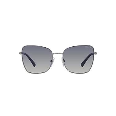 Imagem de Vogue Eyewear Óculos de sol feminino, armação de bronze, lentes azuis gradientes cinza, 56 mm