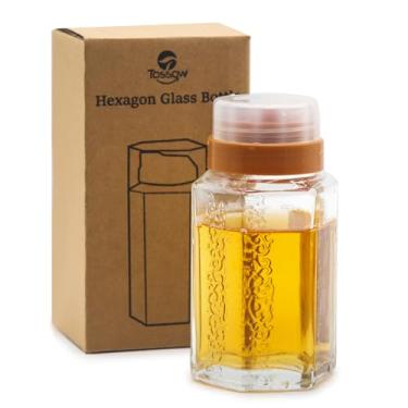 Imagem de TOSSOW Dispensador de mel de vidro, garrafa de óleo, recipiente de condimento à prova de vazamento, galheteiro de vinagre de óleo com despejadores e funil, jarra de azeite de oliva, bico