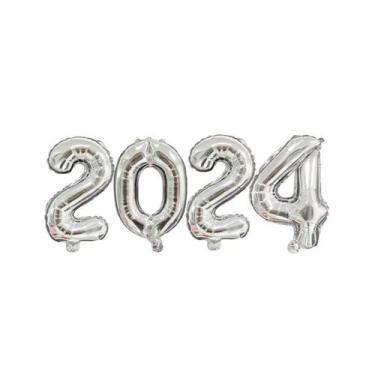 Imagem de Kit Balão Metalizado 2024 40cm Prata Ano Novo - 01 unid - PB Festas