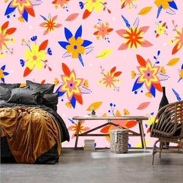 Imagem de Lcythiazole Papel de parede floral de tamanho personalizável - Papel de parede Boho Peel and Stick Papel de parede de menina Descasque e cole autoadesivo removível para sala de estar, quarto, quarto