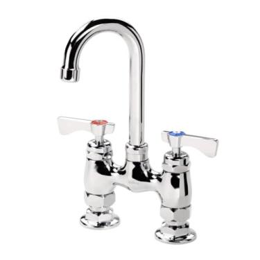 Imagem de FSE Torneira da série Royal 15-425L, montagem em convés, centros de 10 cm, bico pescoço de ganso de 3-1/5.1 cm, válvula de cartucho de cerâmica de 1/4 de volta, compatível com baixo chumbo, NSF