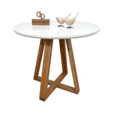Imagem de Mesa Jantar Base X Tampo Redondo Laca Com Vidro 80cm Branco