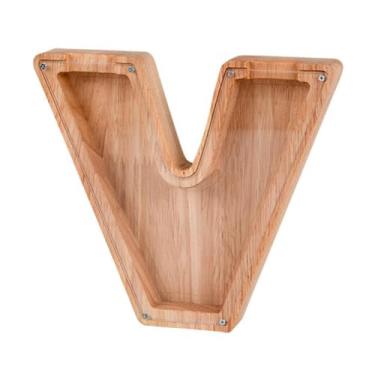 Imagem de Caixa de madeira para guardar moedas, caixa de dinheiro, cofrinho para crianças, decoração de casa - V