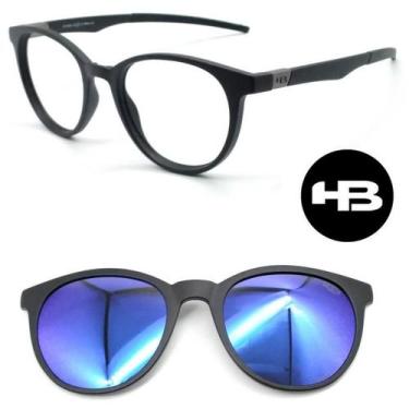 Imagem de Armação de Grau Redondo Hb 0253 Preto Fosco Com 1 Clipon, Azul