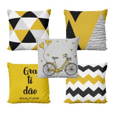 Imagem de Almofadas Amarelas e Pretas Decorativas Bike Gratidão Para Sofá 40x40 