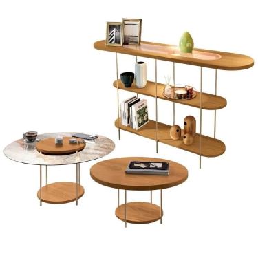 Imagem de Kit Aparador Para Sala Friesen Com 02 Mesas De Centro Redonda Allure B01 Cinamomo - Lyam Decor