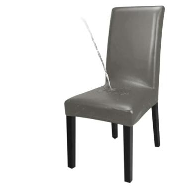 Imagem de HZSZXG Capas de cadeira de couro PU, sala de jantar, elástica, protetor de assento de cadeira, decoração para casa, capa de cadeira, festa de casamento, 10,6 PC