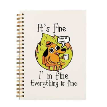 Imagem de OXW Este é um caderno engraçado de cachorro fino, It's Fine I'm Fine Everything's Fine, caderno de presentes sarcásticos para colegas de trabalho, caderno espiral pautado pela faculdade, 14 x 21 cm