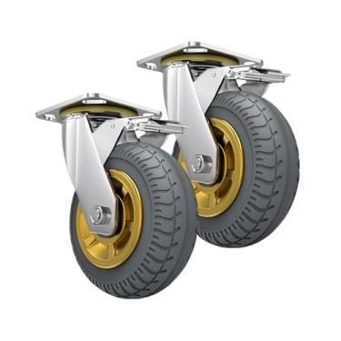 Imagem de Conjunto de rodízios industriais de 5 pol. de 2, rodízios giratórios de placa de roda de poliuretano sem ruído(5 inch with brake)