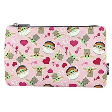 Imagem de Loungefly Star Wars Baby Yoda Grogu Hearts and Flowers All Over Print Large Cosmetic Bag Pouch