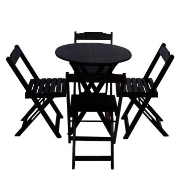 Imagem de Jogo De Mesa Dobravel Com 4 Cadeiras Tampo Redondo 70x70 Preto
