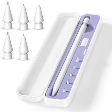 Imagem de Inesore Estojo compatível com Apple Pencil Pro/1ª/2ª geração/USB-C, contém 5 unidades para acessórios de substituição para Apple Pencil Tips (compartimento para cartão de silicone roxo)