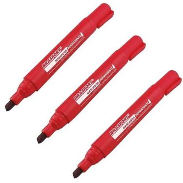 Imagem de KIT 3 Canetas Marcação Permanente Ponta Grossa Vermelha - Brasfort