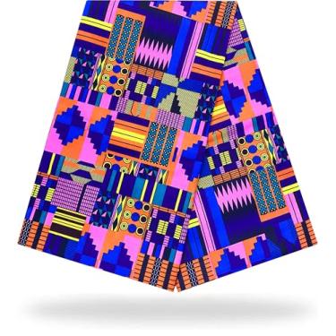 Imagem de Shenbolen Tecido de cera de impressão africana Kente pano Ankara 100% poliéster (1 jarda, A)