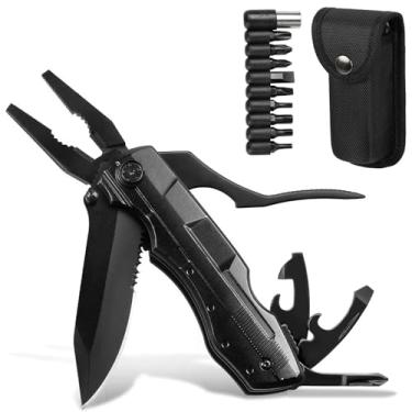 Imagem de Canivete Dobrável Multifunção – Ferramenta de Sobrevivência para Camping com Alicate, Abridor de Garrafas, Abridor de Latas, Kit de Chaves de Fenda 9 em 1 e Estojo de Nylon, Faca para Acampamento
