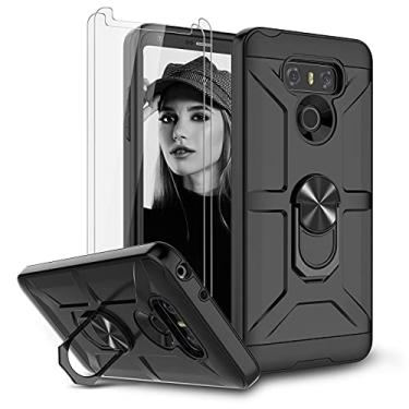 Imagem de Capa Jeylly para LG G6 com protetor de tela de vidro temperado, suporte de anel giratório 360 [funciona com suporte magnético de carro] capa protetora à prova de choque para celular LG G6 2017, preta, Preto