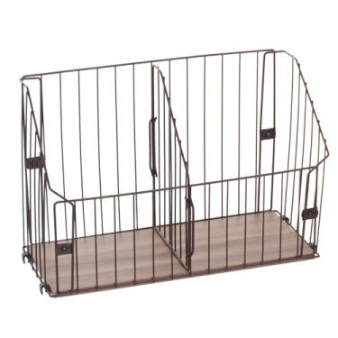 Imagem de Cesto Organizador de Parede Grande, Cor Corten Microtextura com Madeira Castanha, Metaltru