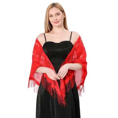 Imagem de Echarpe de Renda Xale Franja Sofisticação e Elegância Luxo - anjo da m