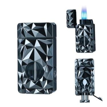 Imagem de Vrufamt Isqueiro De Maçarico Com 3 Chamas A Jato, Isqueiro De Maçarico Com Cortador Embutido, Suporte De Corte Em V, Isqueiros De Maçarico Recarregáveis A Butano, Isqueiros De Maçarico