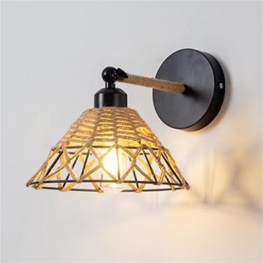 Imagem de Luminária de parede estilo fazenda com gaiola de corda de cânhamo E27, feita à mão, para canto de café, para quarto, sala de estar, corredor e cozinha (H)