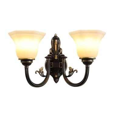 Imagem de Luminária de parede europeia, estilo retrô, em cobre, preta, com base E14/12, para sala de estar, varanda, corredor, escada (preta, 27 cm)