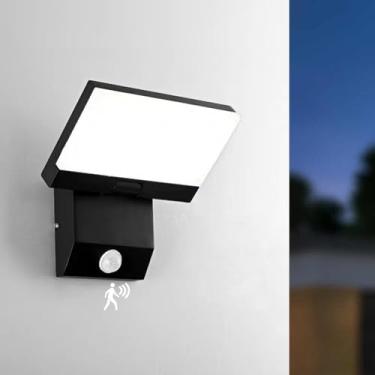 Imagem de PEBIN Luminárias Externas Com Sensor De Movimento Led, Com Fio, Quadradas, 18 W, Modernas, Para Varanda Externa, Arandela, Para Entrada De Pátio, Garagem, Preto Fosco, Branco Frio, 6000 K