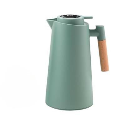 Imagem de Garrafa Térmica Termometro Digital Café Chá Com Cabo Madeira 1L(verde escuro com digital)