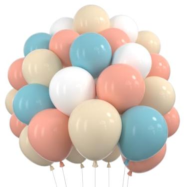 Imagem de Conjunto de balões de revelação de gênero azul e rosa empoeirado 30 cm, 70 balões de látex branco e areia rosa azul para chá de bebê, revelação de gênero, decorações de festa de aniversário