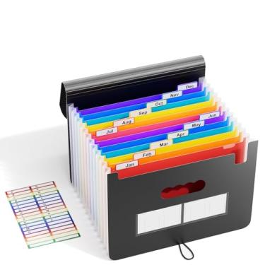 Imagem de ABC life 12 bolsos organizador de arquivos sanfonado pastas expansíveis, caixa de arquivamento portátil tamanho A4, organizador de documentos de recibo mensal de plástico, pasta sanfonada expansível