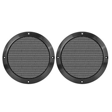 Imagem de X AUTOHAUX 2 peças 16 cm de metal com alto-falante de áudio brilhante capa de malha subwoofer Grill Horn Guard Decorative Circle Grille Protector Preto para carro