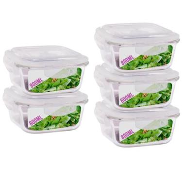 Imagem de Kit 5 Potes 800ml de Vidro Marmita Tampa Hermetico Não Vaza - QUALITY 