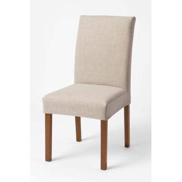 Imagem de Kit 8 Capas Cadeiras Sala De Jantar Bege Lisa Linho Luxo C/ Elástico -