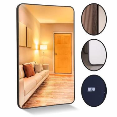 Imagem de Espelho Grande Decorativo Banheiro e Sala Retangular Dourado com Moldu