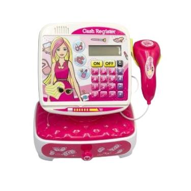 Imagem de Caixa Registradora de Brinquedo, Rosa e Branco, com Scanner, Calculadora Eletrônica para Crianças