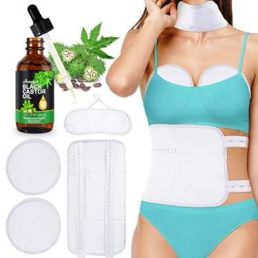 Imagem de Pacote de óleo de rícino 5 em 1 para fígado, pacote de óleo de rícino para cintura e pescoço de tireoide, óleo de rícino orgânico, kit de almofadas de mamona, reutilizável, envoltório de óleo de