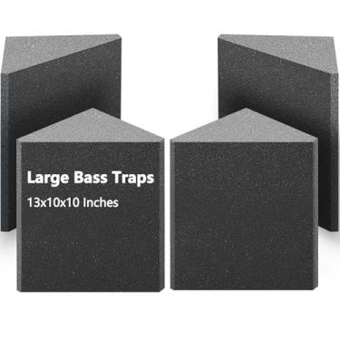 Imagem de Canto de espuma acústica de armadilha de graves grande, pacote com 4 armadilhas para baixo delta para canto de parede, espuma acústica super pedaços para estúdio, casa ou teatro