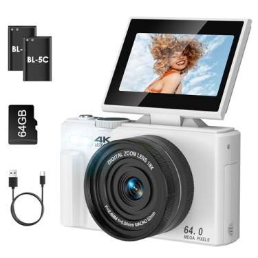 Imagem de SOPPY Câmera Digital 4K Com Transferência Wi-Fi, 64 Mp Foco Automático Para Vlogs No Youtube, Zoom De 18X, Tela Flip 3" 180°, Cartão Sd, Presente Compacto Meninos E Meninas Iniciantes, Branco