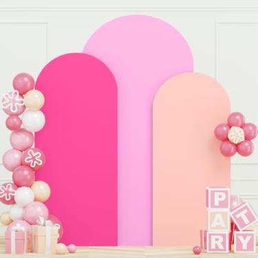 Imagem de ROMANKAS Conjunto de 3 capas de arco rosa com arco de 1,2 m, 1,5 m, 1,8 m, 1,8 m, arco de elastano fúcsia, capa de fundo para festa de casamento, festa de aniversário, decoração de banquete