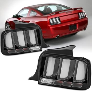 Imagem de Conjunto de lâmpada traseira de luzes traseiras de LED compatível com Ford Mustang 2005 2006 2007 2008 2009 Caixa preta com tubo LED branco para 05 06 07 08 09 Par de lâmpadas de freio Mustang