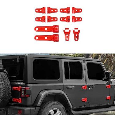 Imagem de RAZPOY Kit Completo De Acabamento Externo Jl 12 Peças, Tampa Da Dobradiça Porta E Suporte Para Pneu Sobressalente Do Capô Motor Compatível Com Jeep Wrangler 4 Portas 2018-2023, Vermelho