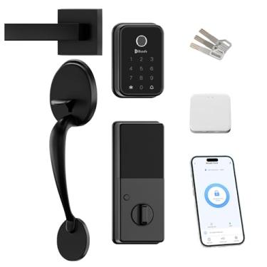 Imagem de Fechadura inteligente de impressão digital com alavanca para proprietários de casas ou pais, campainha com entrada WiFi, fechadura de porta de entrada sem chave para porta da frente durante caminhadas