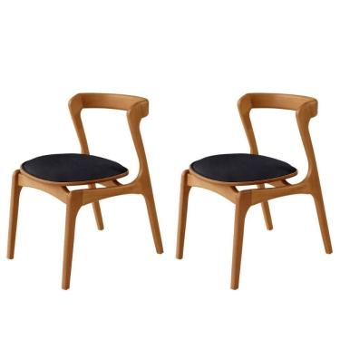 Imagem de Conjunto Com 2 Cadeiras Madeira Solaris Moderna Mobilia Linho Preto / Imbuia Nat.