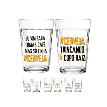 Imagem de Jogo 2 Copos Americanos Vidro Personalizado Cerveja Frases Divertidas Engraçadas Arte Fixa 190ml Presente Criativo Logo Resistente (Cerveja trincando e Copo raiz)