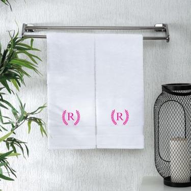 Imagem de Toalhas de mão com monograma para maquiagem de banheiro, toalha de algodão turco personalizada com bordado, presente para casamentos, inauguração de casa, aniversários e chás de panela, conjunto de 2