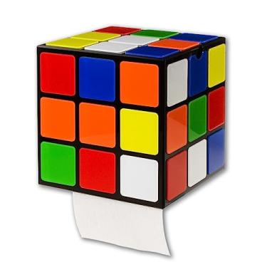 Imagem de Suporte de papel higiênico para cubo mágico da getDigital – Novidade dispensador de rolo de tecido com tampa e prateleira de armazenamento para o seu celular – sem perfuração ou montagem de parede com parafusos