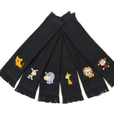 Imagem de Kit Safari 6 Toalhas de Mão 23x36cm Bordadas Tema Safari Para Bebê Inf