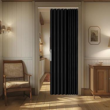 Imagem de Cortina magnética AJAZZ 100% blackout para porta sanfonada portas de armário interior cortina de porta invisível aplicável quarto sala de estar porta (preto 106,7 cm L x 198 cm C) 1 painel
